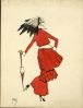 Caricature femme en robe rouge