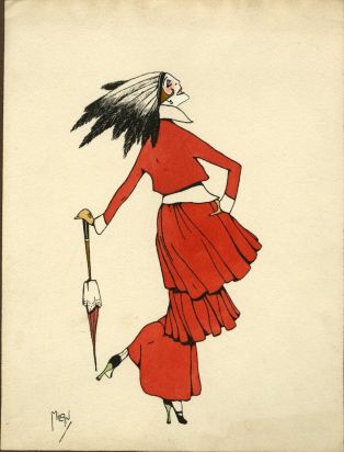 Caricature femme en robe rouge ; © Anthony Chatton