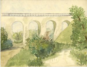 Pont de Roland et le vieux pont, Saint-Martin-d’Abbat 
Aquarelle
vers 1905
coll. MML