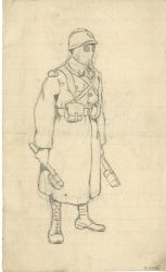 Soldat français au masque à gaz
Crayon
été 1915
coll. MML