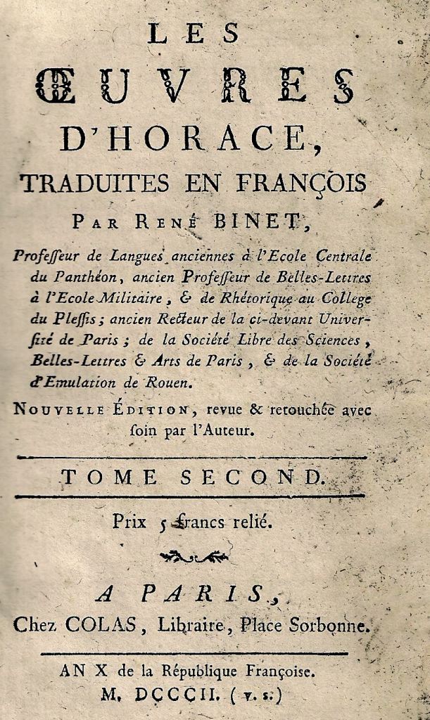 Les oeuvres d'Horace, traduites en françois (t.II)