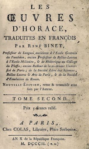 Les oeuvres d'Horace, traduites en françois (t.II) ; © Philippe Bon