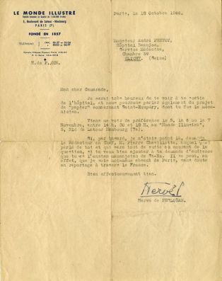 Courrier d'Hervé de Peslouan adressé à André Prévot en 1946
