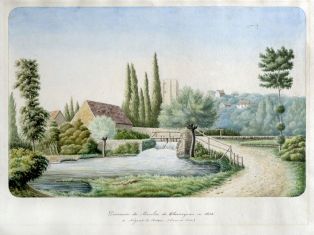 Déversoir du moulin de Charroyau en 1853 à Nogent-le-Rotrou (Eure-et-Loir) (titre inscrit)