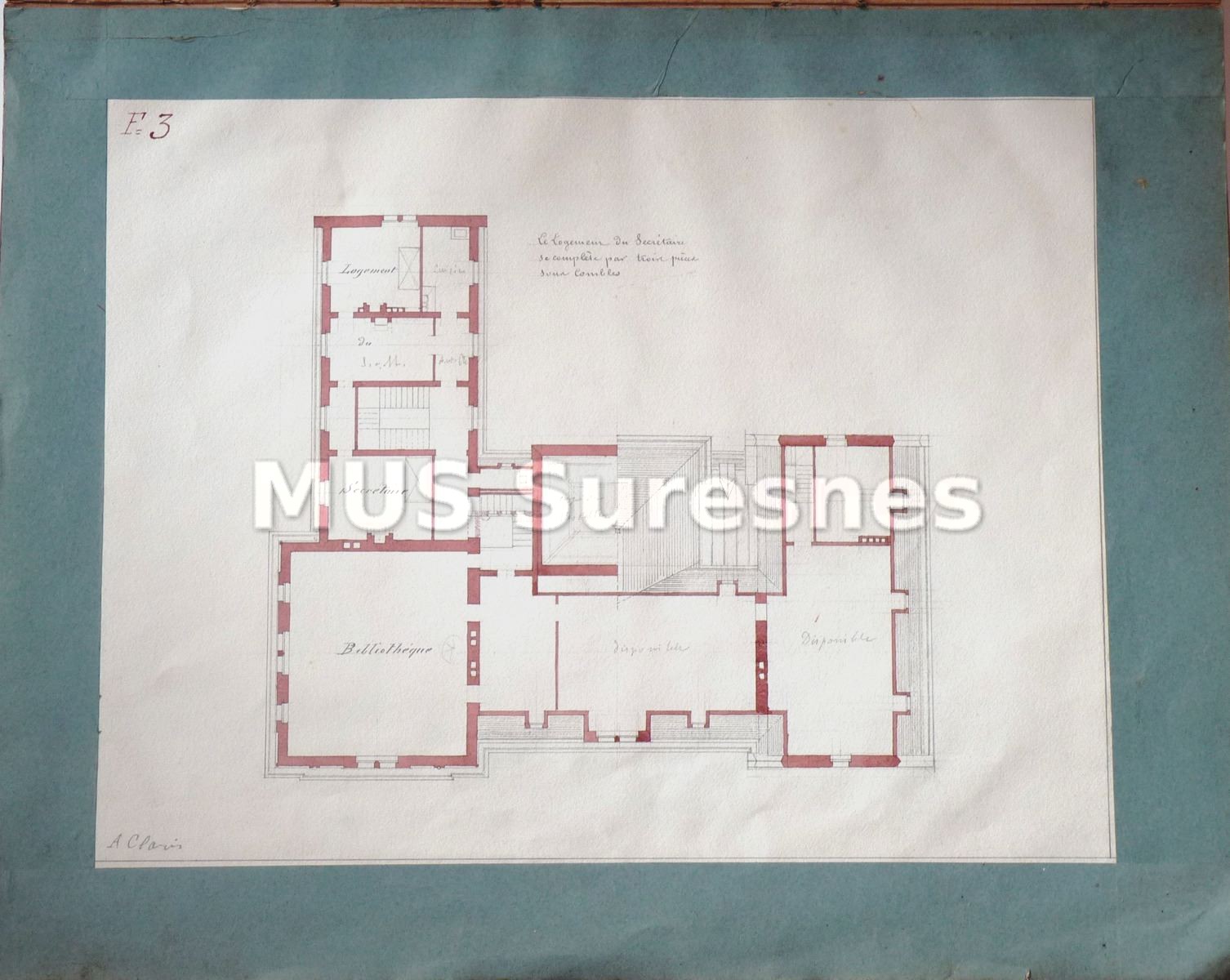 Projet d'Hôtel de Ville à Suresnes : plan (logement du secrétaire)