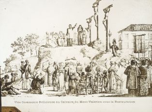 Cérémonie religieuse au Calvaire du Mont Valérien sous la Restauration ; © Jean-Gabriel LOPEZ