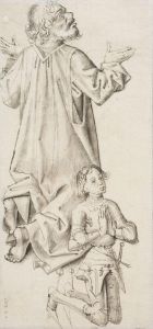 Apôtre agenouillé avec à ses pieds un donateur en armure en prière (recto) # Étude de draperie (verso)
