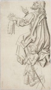 Apôtre agenouillé avec à ses pieds un donateur en armure en prière (recto) # Étude de draperie et étude de main (verso)