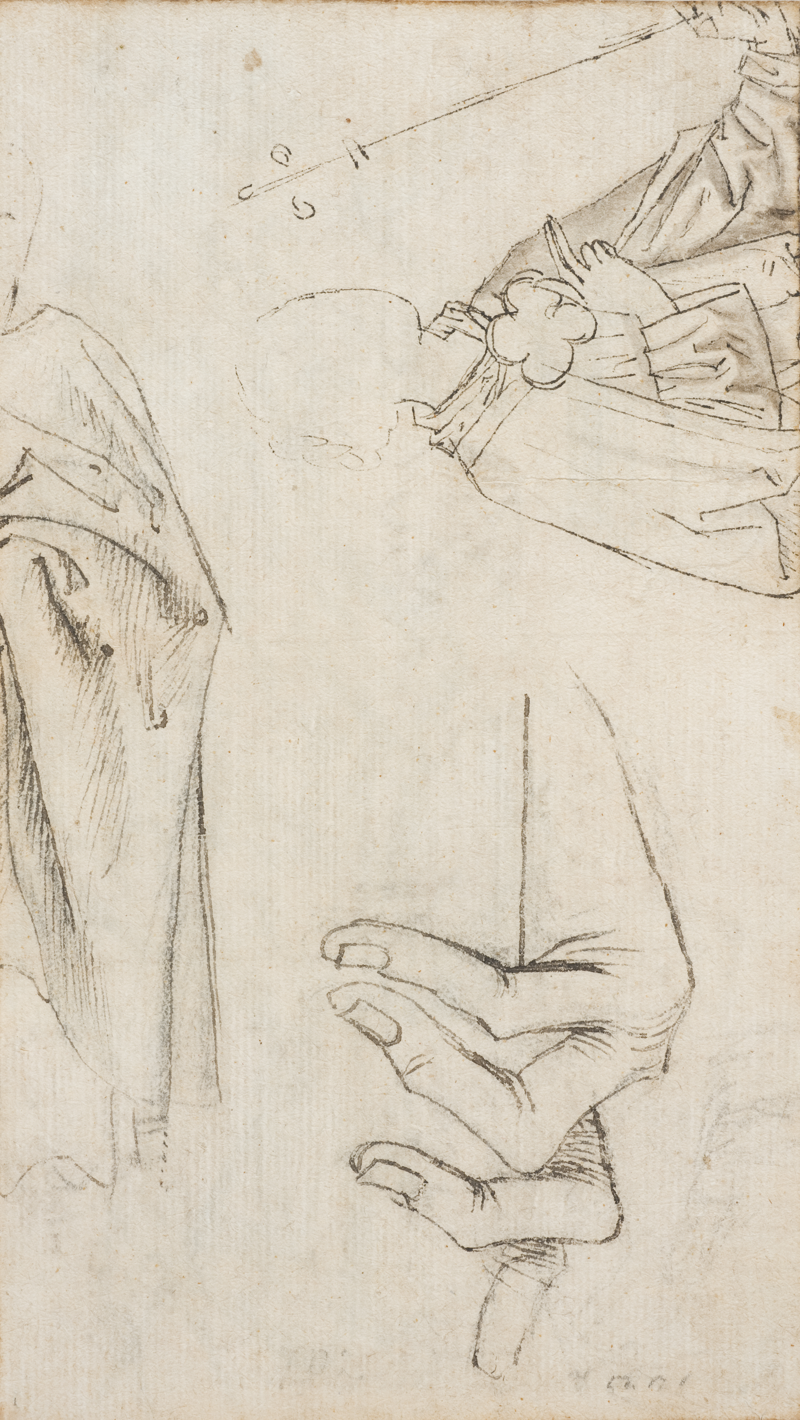 Apôtre agenouillé avec à ses pieds un donateur en armure en prière (recto) # Étude de draperie et étude de main (verso)