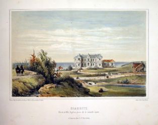 lithographie ; Biarritz, vue de la Villa Eugénie Album des deux frontières
