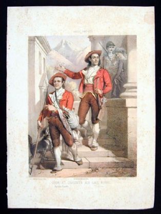 lithographie ; Guide et chasseurs aux Eaux-Bonnes