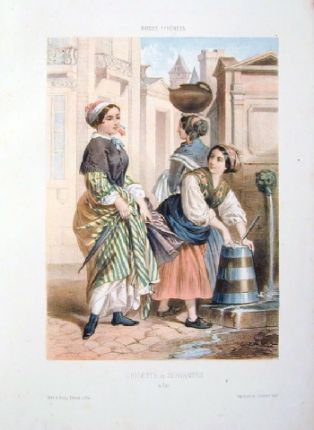 lithographie ; Costumes des Pyrénées Grisettes et servantes à Pau