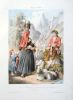 lithographie ; Costumes des Pyrénées Pâtre tricotant et m...