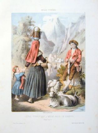 lithographie ; Costumes des Pyrénées Pâtre tricotant et marchande de beurre