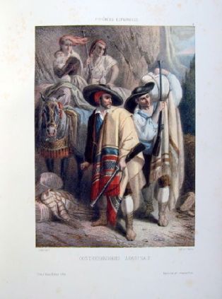 lithographie ; Costumes des Pyrénées Contrebandiers aragonais