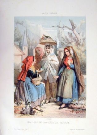 lithographie ; Costumes des Pyrénées Environs de Bagnères-de-Bigorre