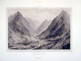 lithographie ; Souvenirs des Pyrénées Vallée de Cauterets