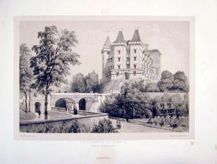 lithographie ; Souvenirs des Pyrénées Vue du château de Henri IV