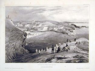 lithographie ; Souvenirs des Pyrénées Biarritz (vue générale)