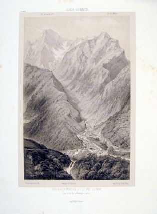 lithographie ; Souvenirs des Pyrénées Les Eaux-Bonnes et le pic du Gers