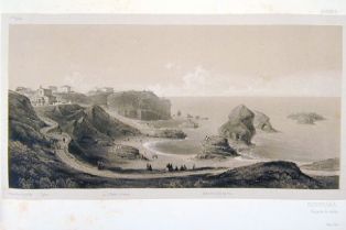 lithographie ; Souvenirs des Pyrénées Panorama de Biarritz