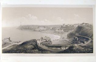 lithographie ; Souvenirs des Pyrénées Panorama de Biarritz, la côte des Fous