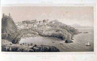 lithographie ; Souvenirs des Pyrénées Bassin du Port-Vieux à Biarritz