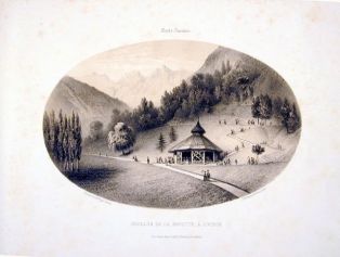 lithographie ; Souvenirs des Pyrénées par Gorse Pavillon de la buvette, à Luchon