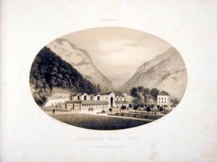 lithographie ; Souvenirs des Pyrénées par Gorse Etablissement thermal à Luchon