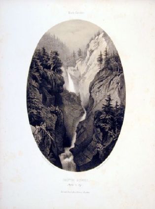 lithographie ; Souvenirs des Pyrénées par Gorse Gouffre d'Enfer (vallée du Lys)