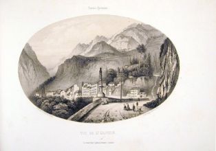 lithographie ; Souvenirs des Pyrénées par Gorse Vue de Saint-Sauveur