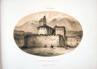 lithographie ; Souvenirs des Pyrénées par Gorse Eglise des Templiers à Luz