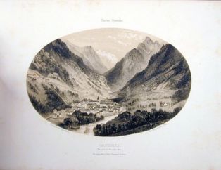 lithographie ; Souvenirs des Pyrénées par Gorse Cauterets (vue prise du Mamelon-Vert)