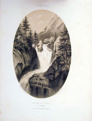 lithographie ; Souvenirs des Pyrénées par Gorse Cascade du Cerisé (près Cauterets)