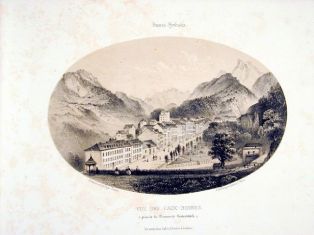 lithographie ; Souvenirs des Pyrénées par Gorse Vue des Eaux-Bonnes