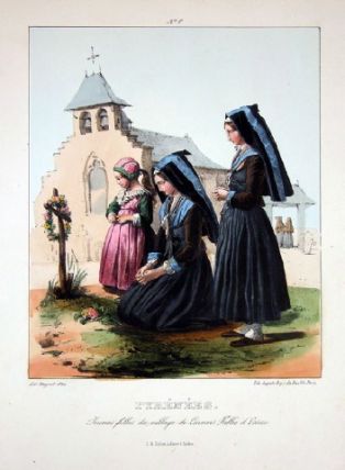 lithographie ; Album des Costumes des Pyrénées Pyrénées / Jeunes filles du village de Laruns
