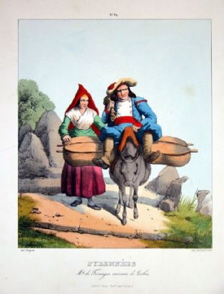 lithographie ; Album des Costumes des Pyrénées Pyrénées / Marchands de fromages