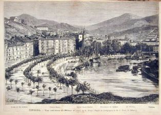 lithographie ; Vue intérieure de Bilbao