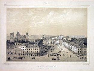 lithographie ; PAU / VUE DE LA PLACE GRAMMONT Souvenirs des Pyrennées, 1853