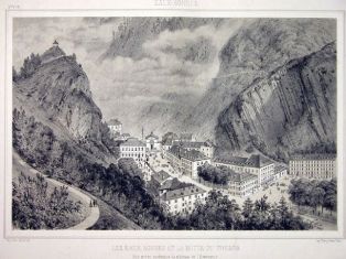 lithographie ; EAUX-BONNES / LA BUTTE DU TRESOR Souvenirs des Pyrennées, 1853