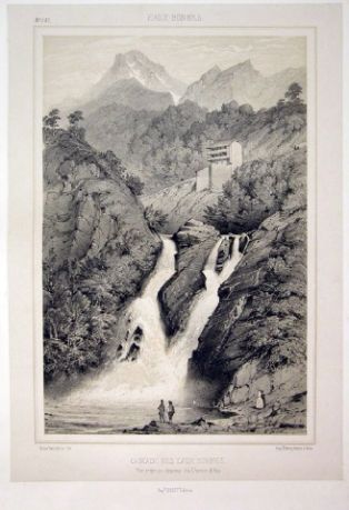 lithographie ; CASCADE DES EAUX-BONNES Souvenirs des Pyrennées, 1853