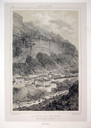 lithographie ; VUE GENERALE DES EAUX-CHAUDES Souvenirs des Pyrennées, 1853