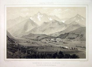 lithographie ; BAGNERES DE BIGORRE ET PIC DU MIDI Souvenirs des Pyrennées, 1853