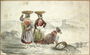 lithographie ; Pêcheuses de St Jean-de-Luz Souvenirs des Pyrennées, 1853