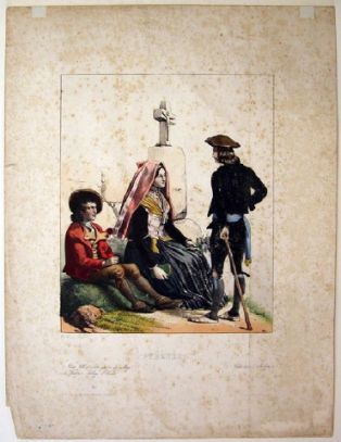 lithographie ; Pyrénées / Jeune fille et jeune garçon, Ossau, cultivateur à Moleen