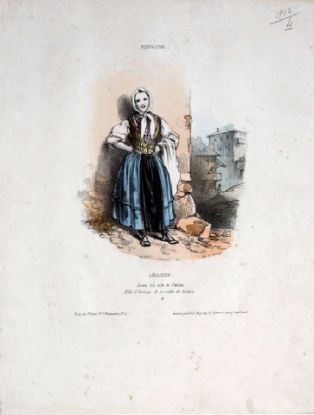 lithographie ; Fille d'Auberge de la vallée de Gistain.