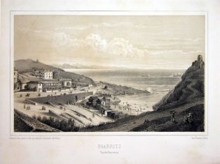 lithographie ; Biarritz, Vue du Port-vieux Album des deux frontières/ FRANCE