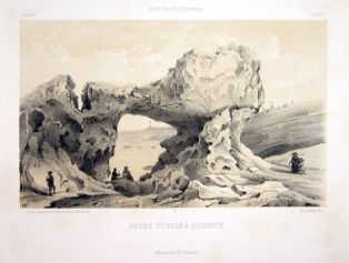 lithographie ; Roche percée à Biarritz Album des deux frontières/ FRANCE