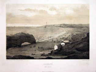 lithographie ; Biarritz, côte du Moulin Album des deux frontières/ FRANCE