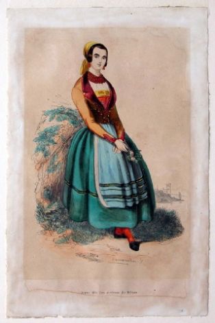 estampe ; Jeune fille des environs de Bilbao